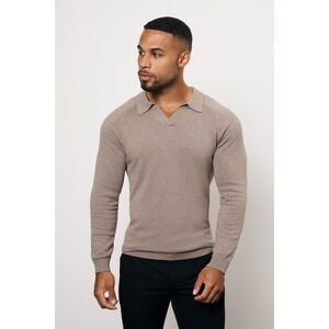 Tailored Athlete Merino Wool Polo Shirt Mens Large Brown LS Knit Top NEW